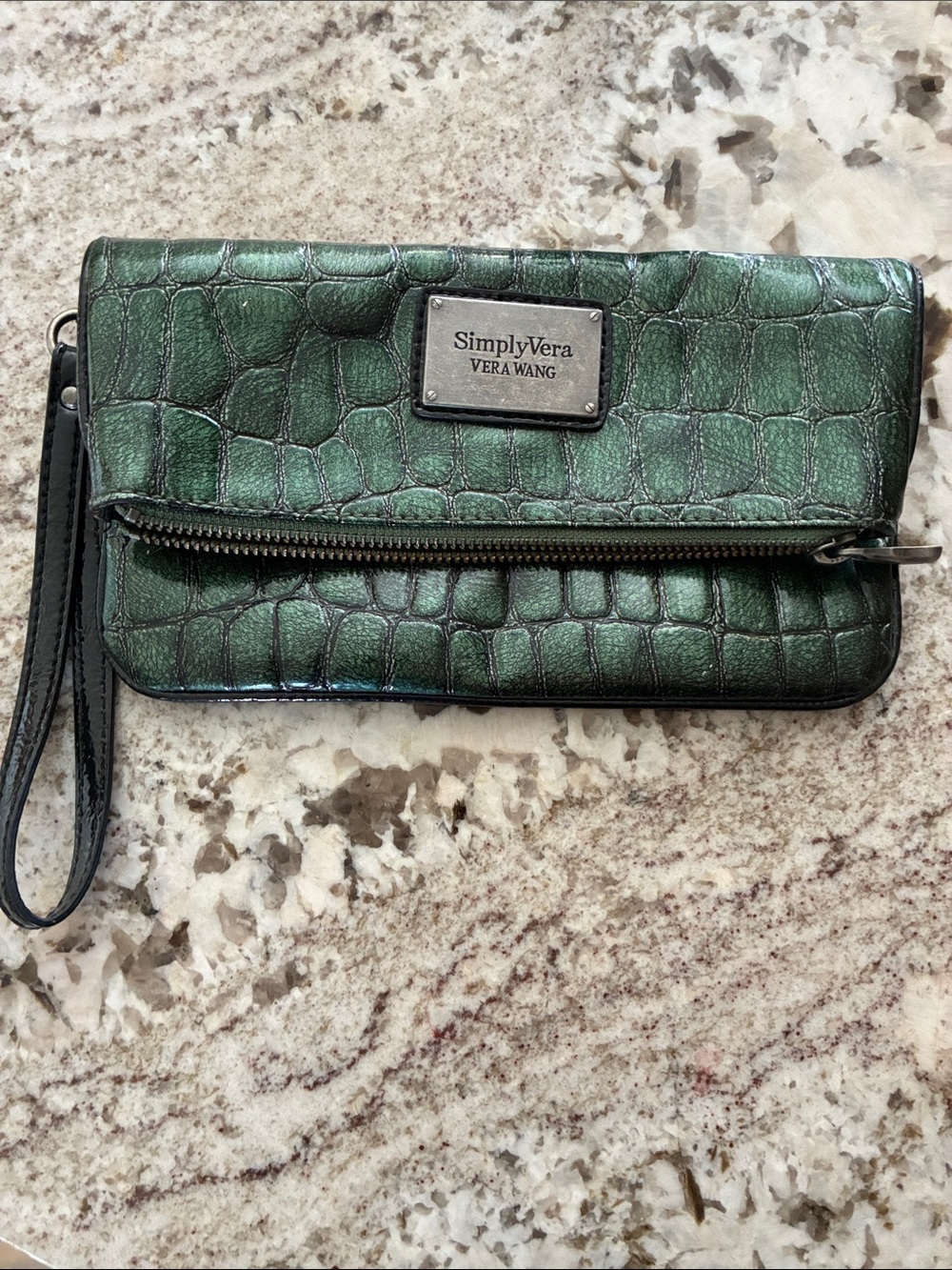 Simply Vera Vera Wang Metallic Green Croc-Embossed Wristlet